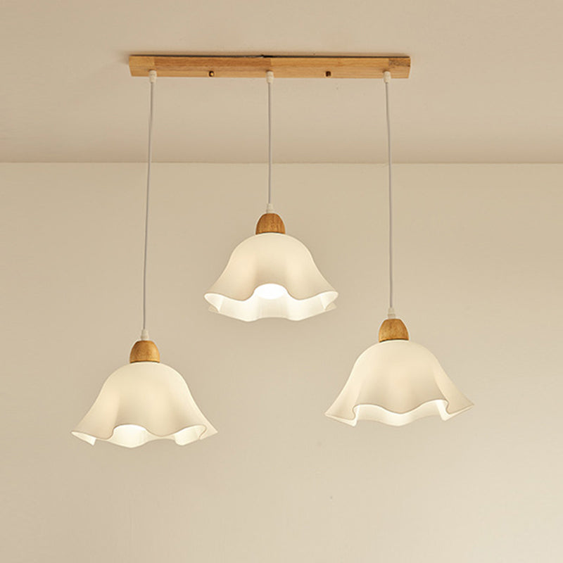 Muto Minimalist Flower Acrylic/Wood Pendant Light, White