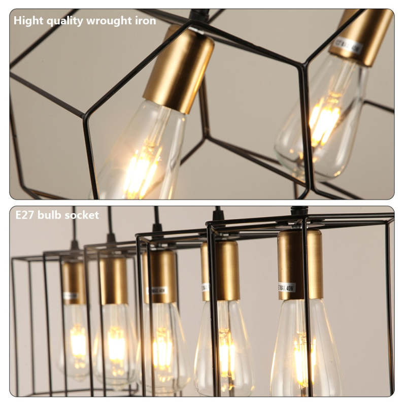 Arisha Rustic Farmhouse Geometry 3/5 Light Pendant Light, Black