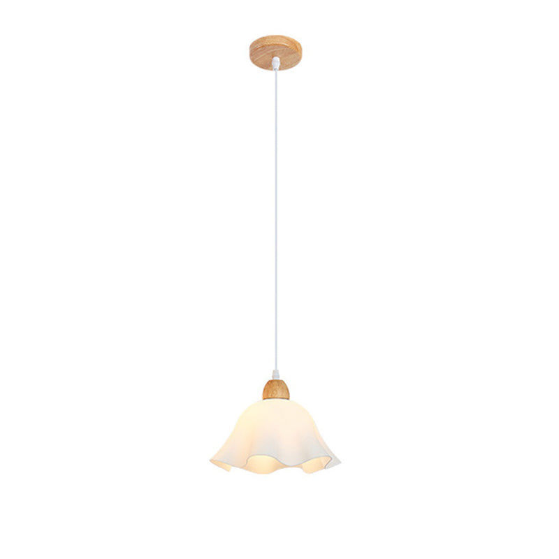 Muto Minimalist Flower Acrylic/Wood Pendant Light, White