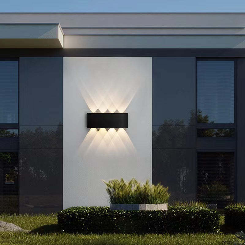 Ray Modern Rectangular Metal Outdoor Wall Lamp, Black/White, Water-wave