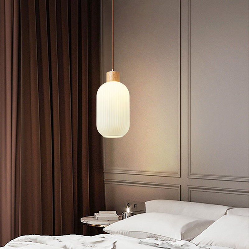 Muto Modern Wood/Glass Pendant Light, White