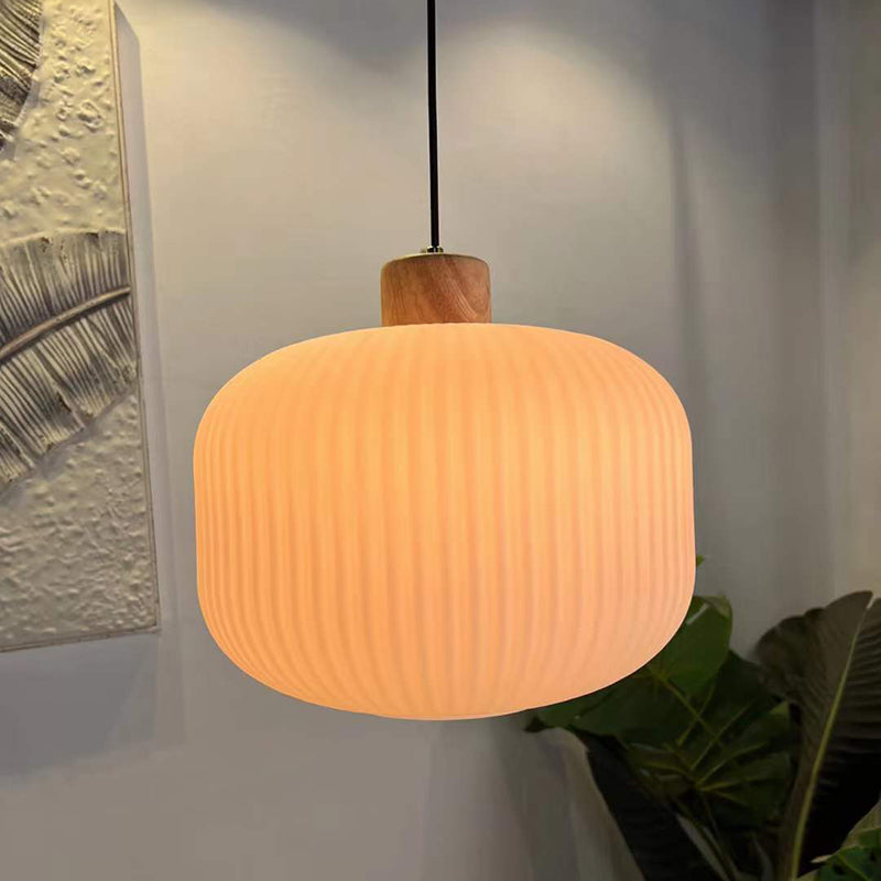 Muto Modern Wood/Glass Pendant Light, White