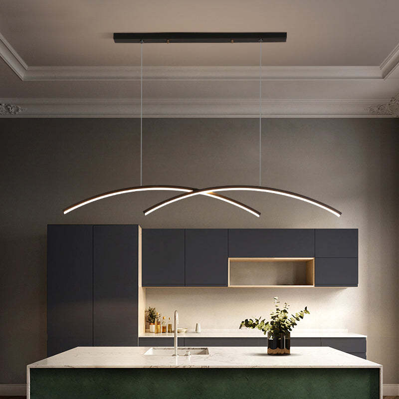 Arisha Pendant Light Linear/Double Curve Modern, Metal, Black/Gold