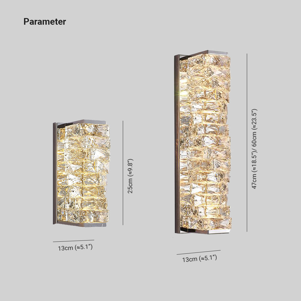 Kristy Modern Rectangular Vanity Metal Crystal LED Wall Lamp