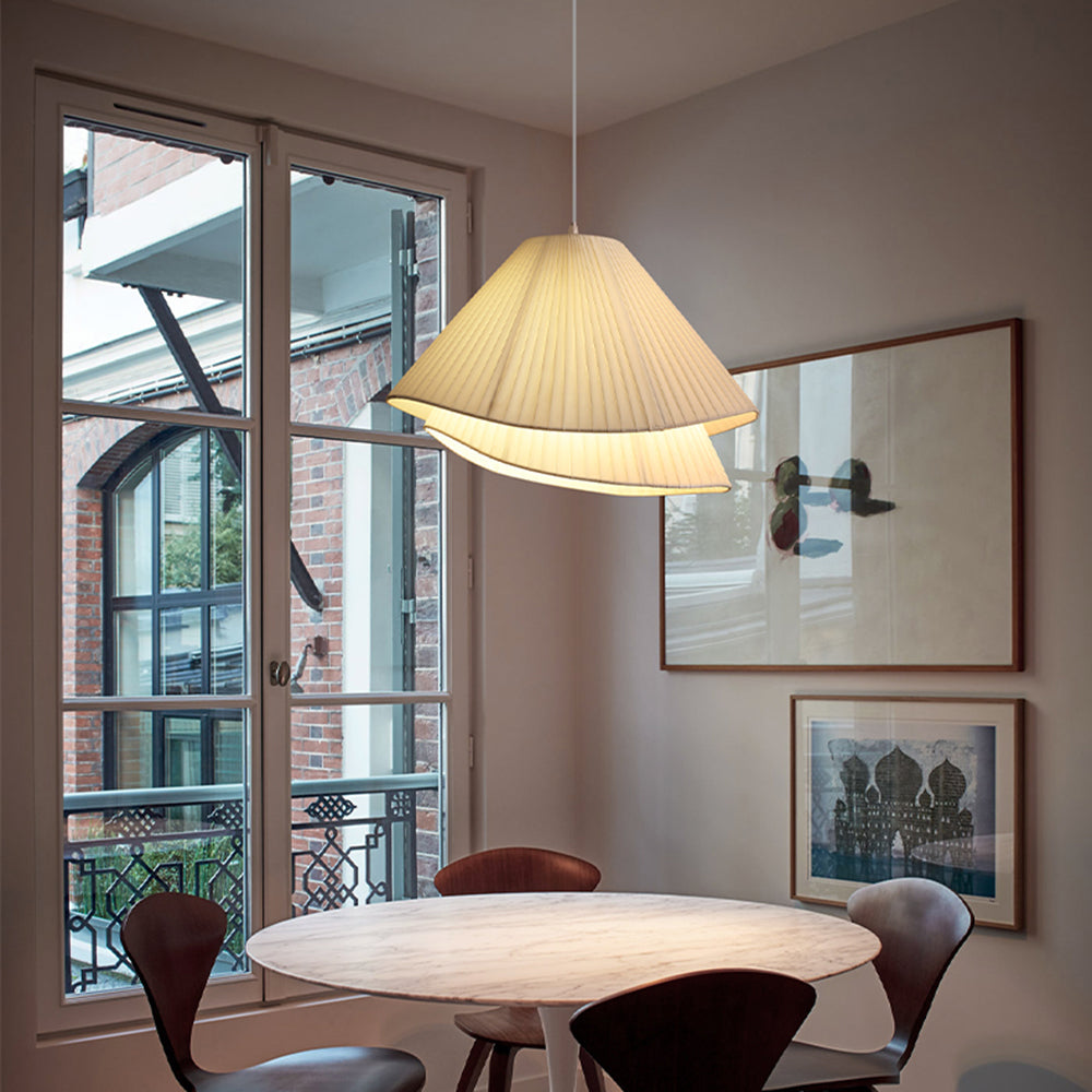 Ritta Minimalist Double Overlap Fabric LED Pendant Light, White