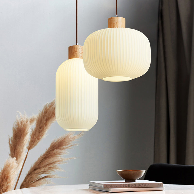 Muto Modern Wood/Glass Pendant Light, White