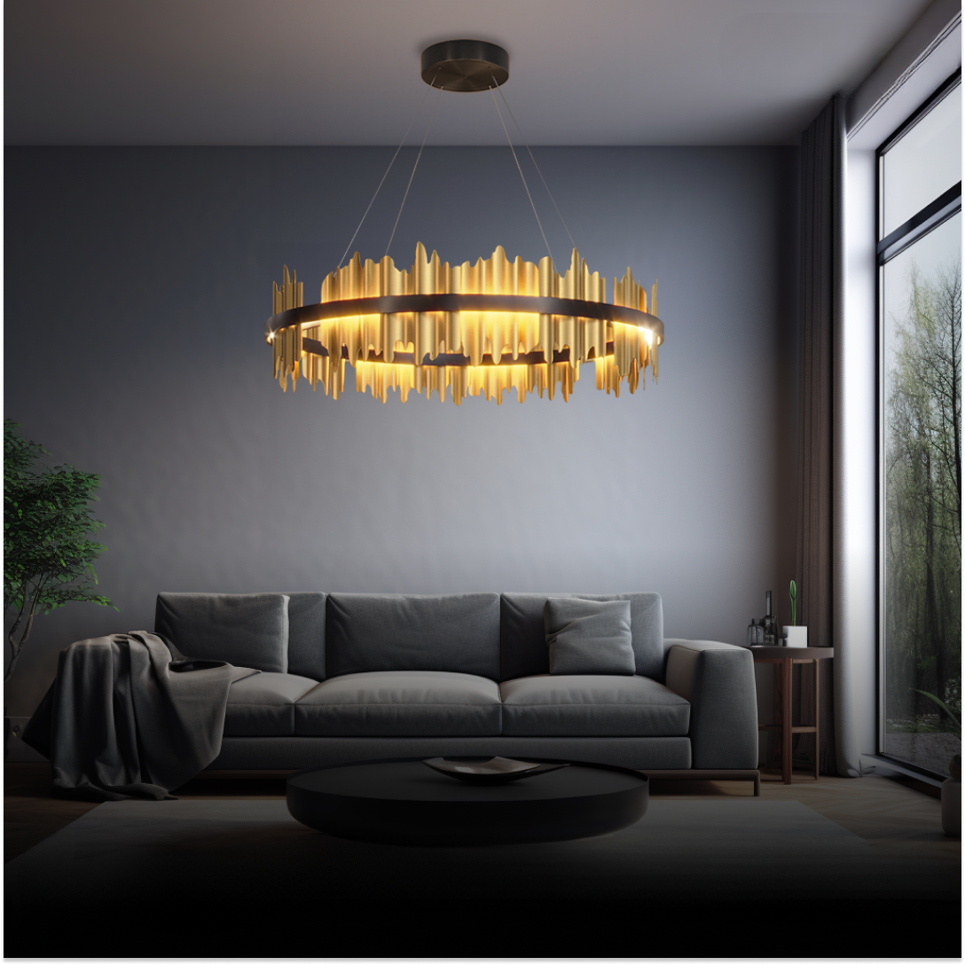 Kristy Industrial Chandelier Cylindrical Metal Black Gold Living Room