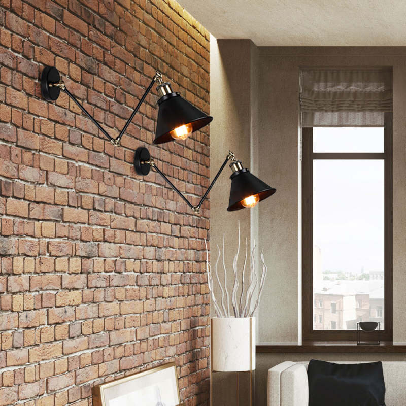 Epoch Retro Wall Lamp with Swing Arm, Metal, Black & Gold