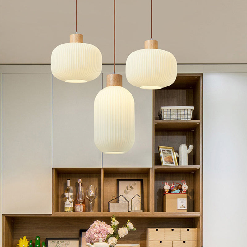 Muto Modern Wood/Glass Pendant Light, White