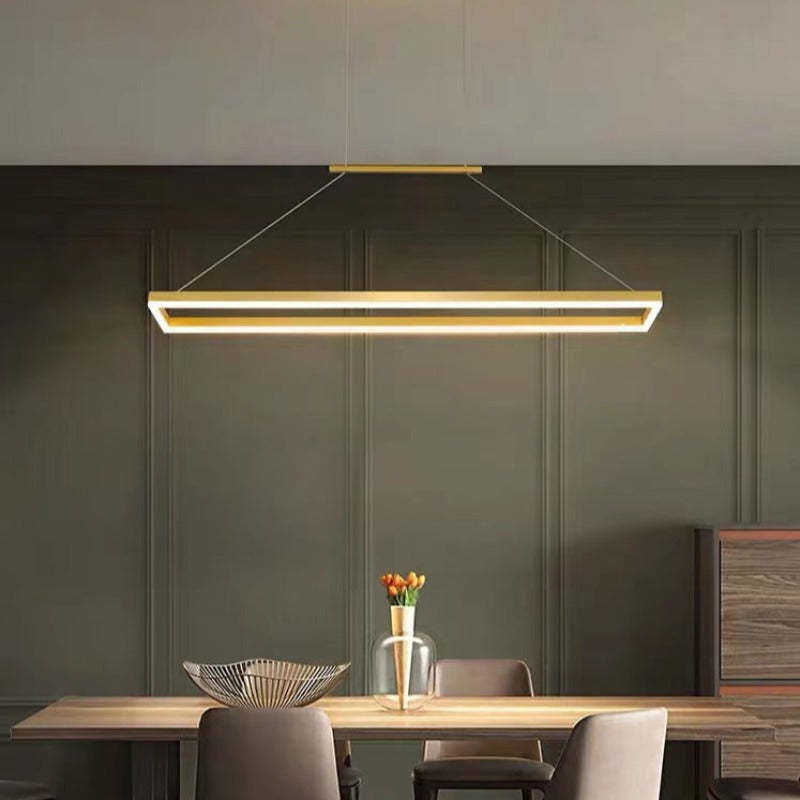 Arisha Modern Rectangular Hanging Pendant Light, Gold/Coffee