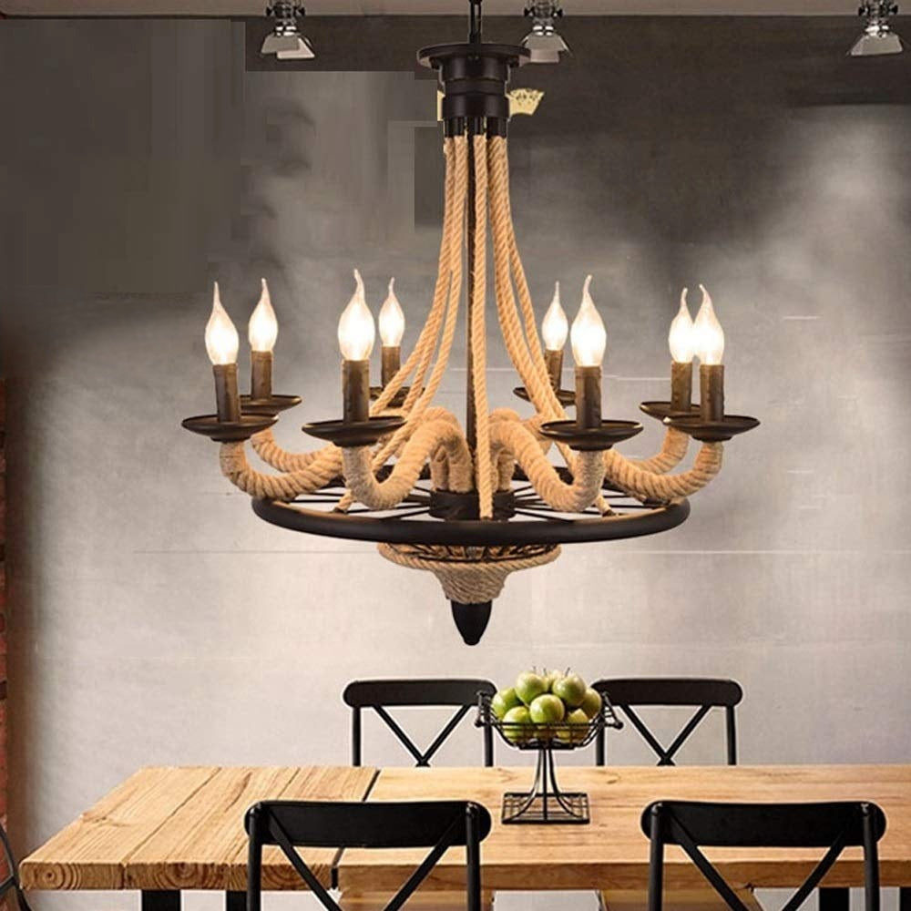 Epoch Antique LED Pendant Light Black Metal/Rope Bar