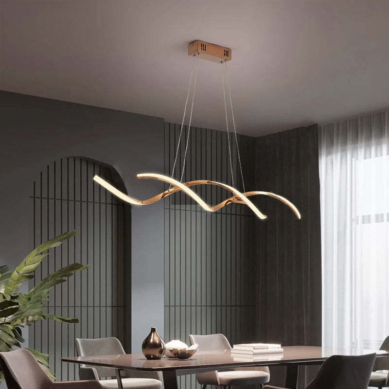 Arisha Modern Wavy Metal/Acrylic Pendant Light, Chrome/Gold