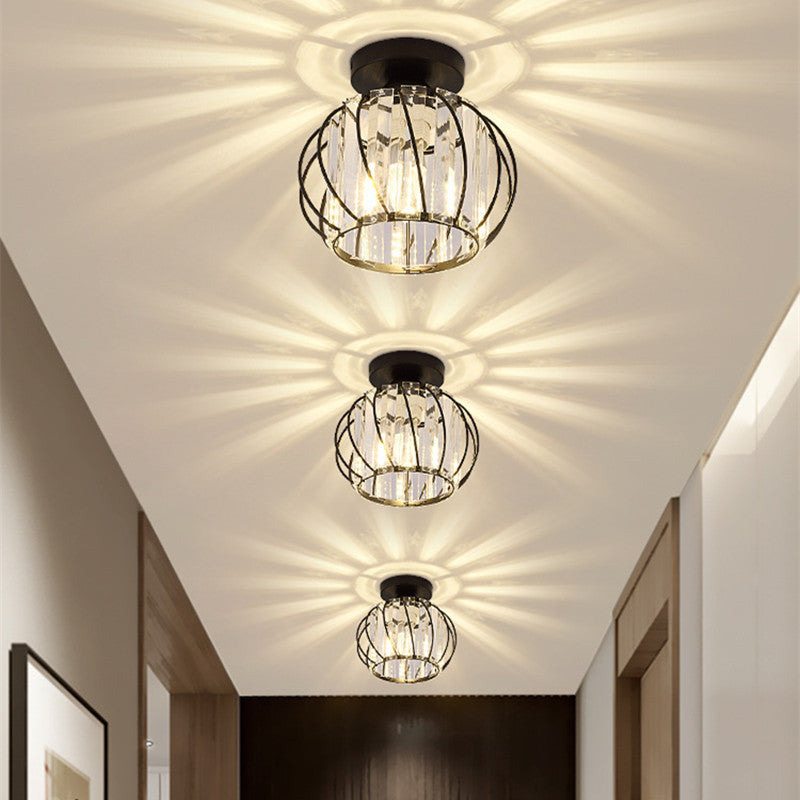 Arisha Modern Globe Crystal Cage Ceiling Light, Black/Gold