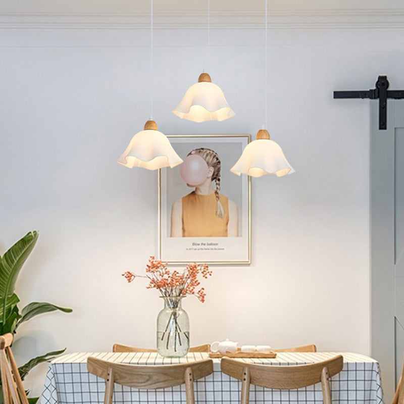 Muto Minimalist Flower Acrylic/Wood Pendant Light, White