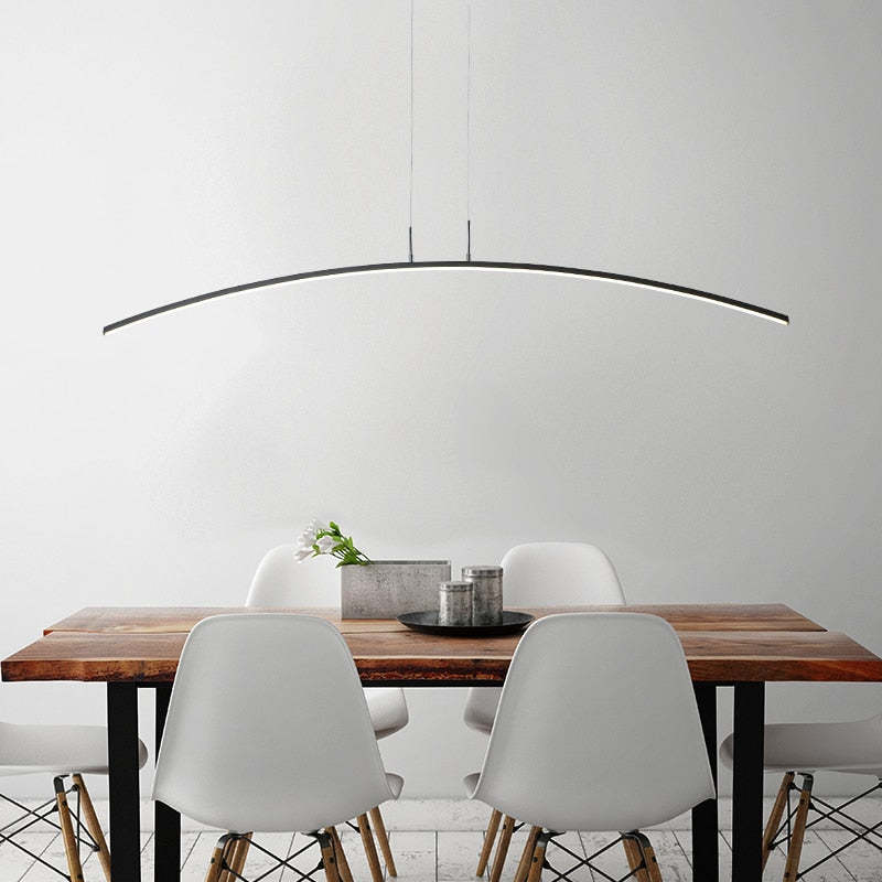 Arisha Curved Linear Pendant Light for Dining Room, Black/White