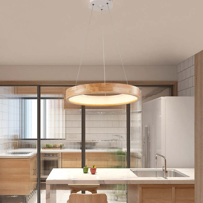 Muto Modern Ring Wood Pendant Light