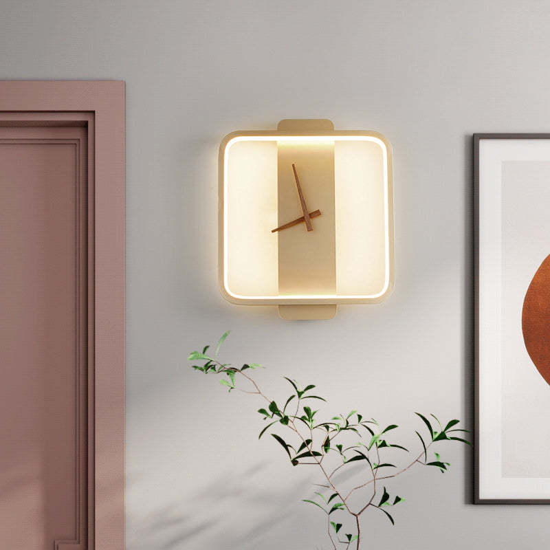 Valentina Arisha Square Clock Metal & Acrylic Wall Lamp, Gold