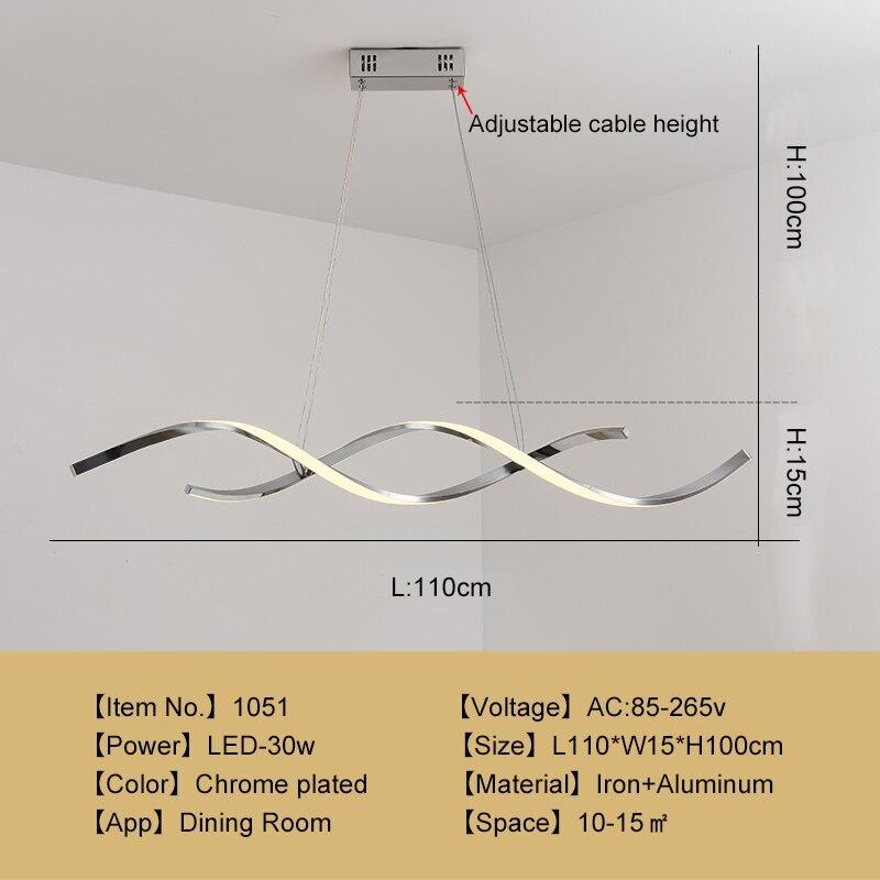 Arisha Modern Wavy Metal/Acrylic Pendant Light, Chrome/Gold