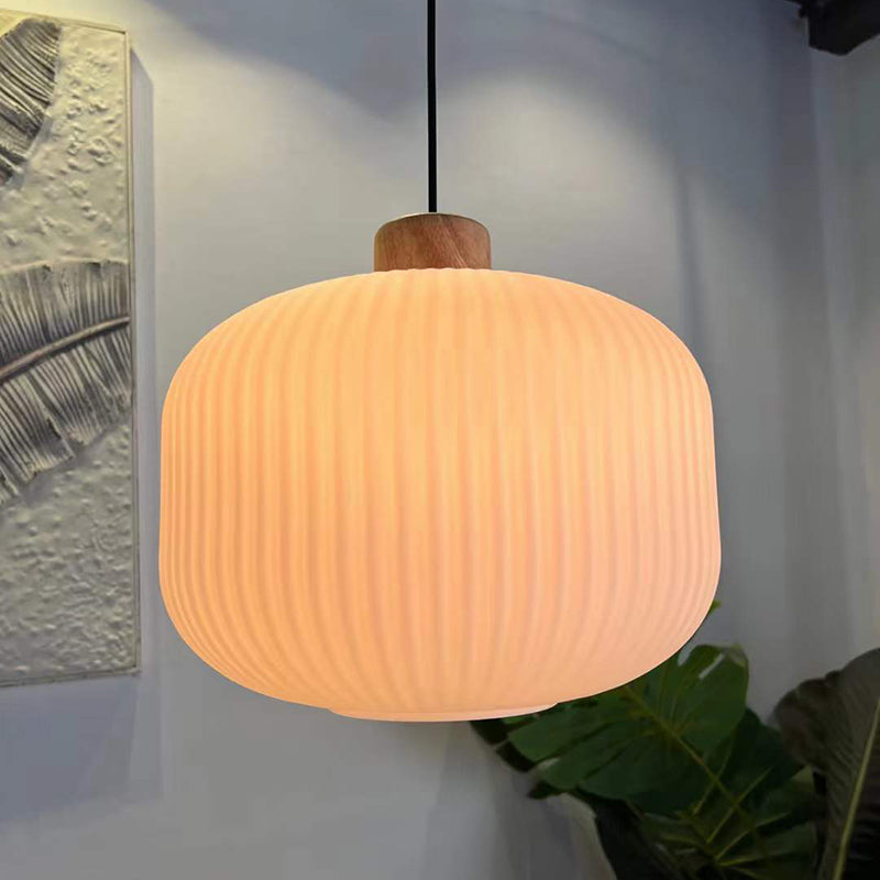 Muto Modern Wood/Glass Pendant Light, White