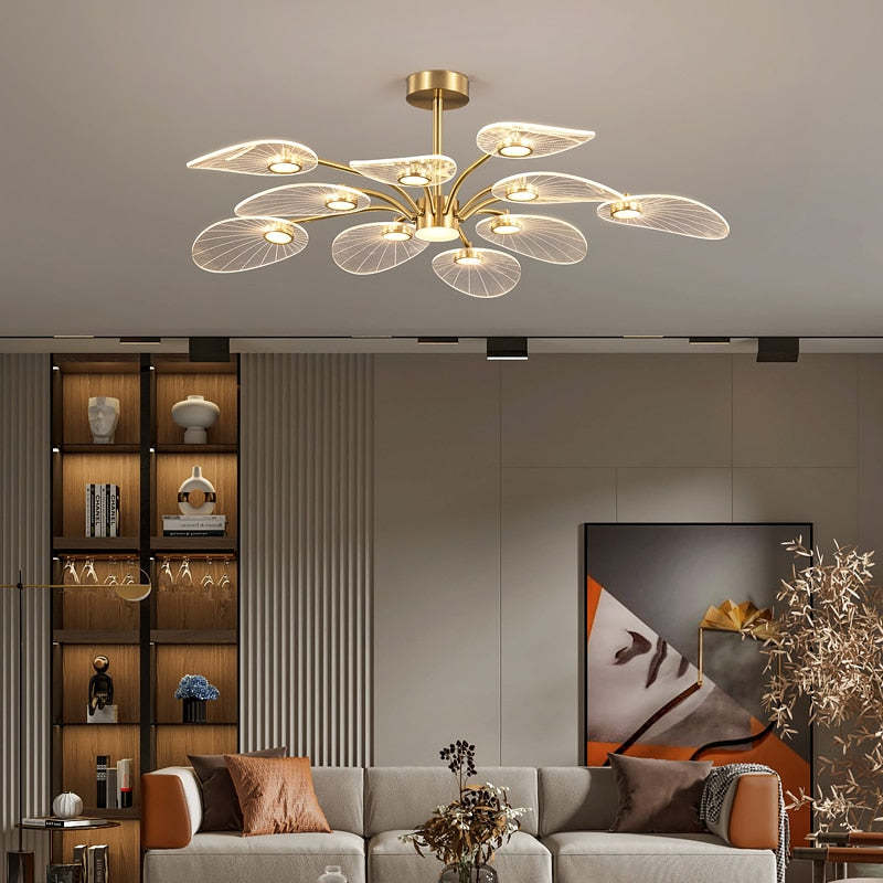 Arisha Art Deco Leaf Metal/Acrylic Chandelier, Gold