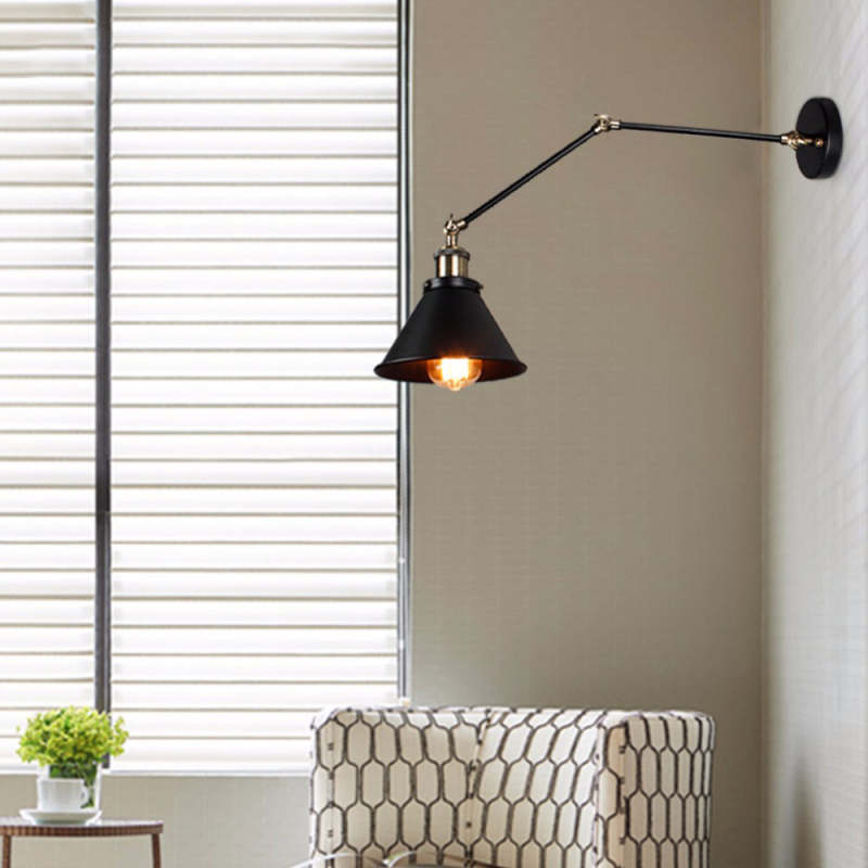 Epoch Retro Wall Lamp with Swing Arm, Metal, Black & Gold