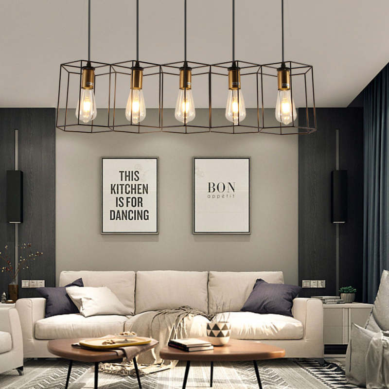 Arisha Rustic Farmhouse Geometry 3/5 Light Pendant Light, Black