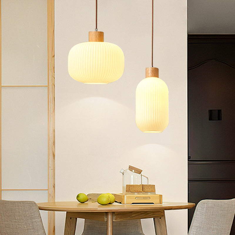 Muto Modern Wood/Glass Pendant Light, White