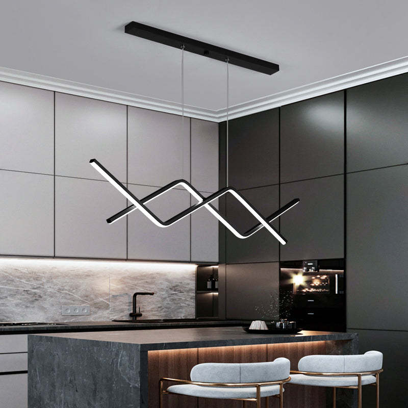 Arisha Pendant Light Linear/Double Curve Modern, Metal, Black/Gold