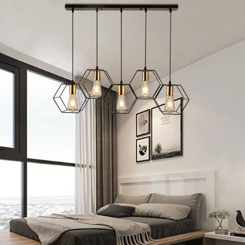 Arisha Rustic Farmhouse Geometry 3/5 Light Pendant Light, Black