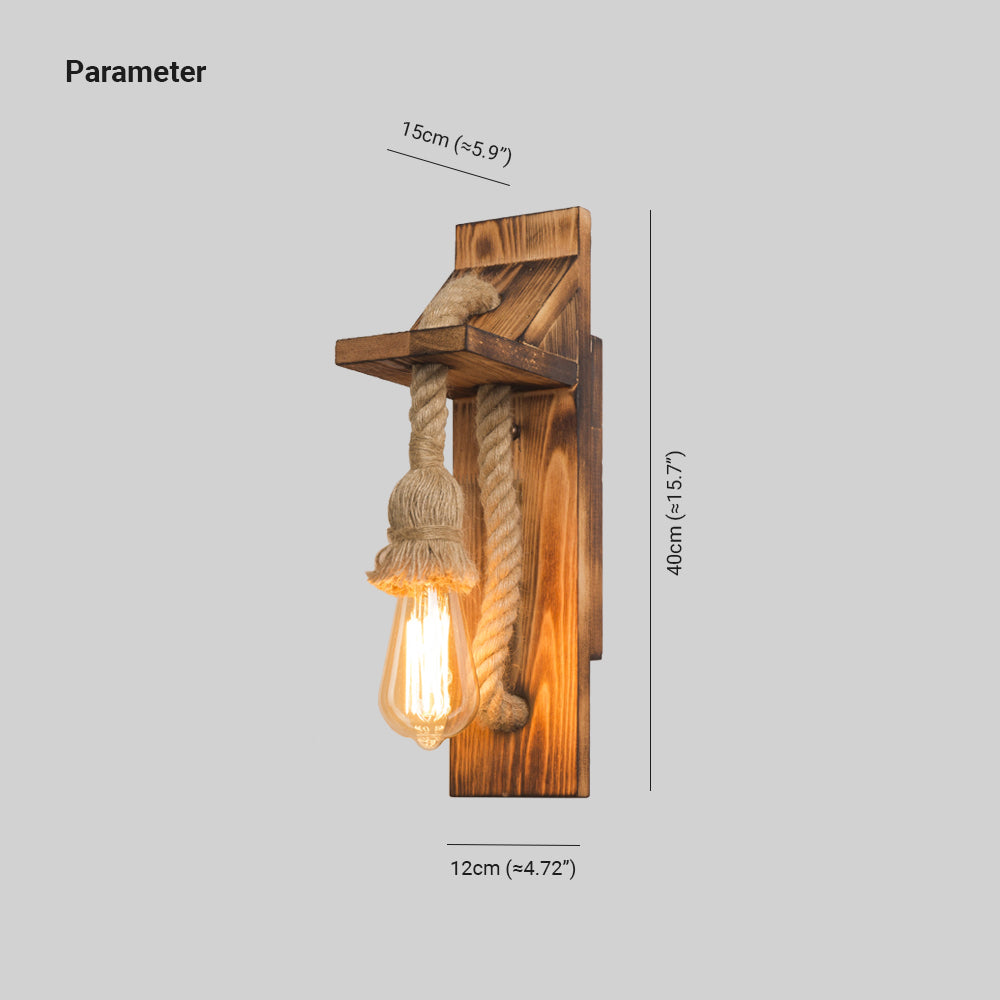 Epoch Vintage Rectangular LED Wall Light, Wood/Hemp Rope, Dining Room