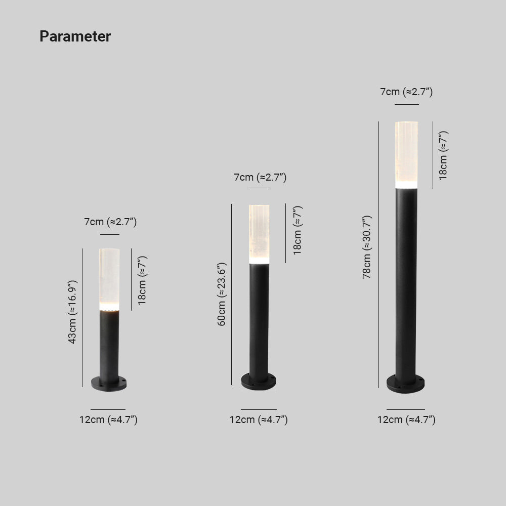 Ray Metal Cylindrical Outdoor Path Light, Black