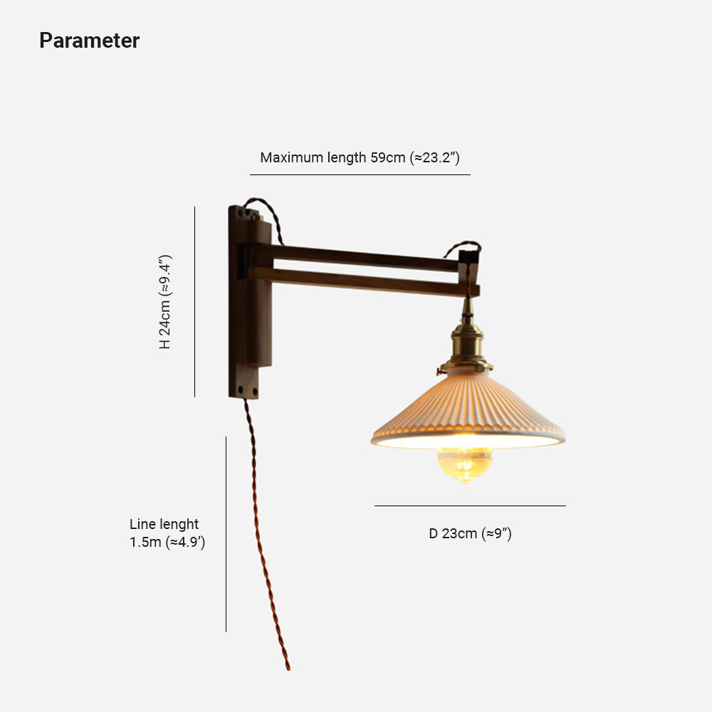 Muto Vintage Dome Ceramic/Wood Wall Lamp, Walnut/Wood/Clear