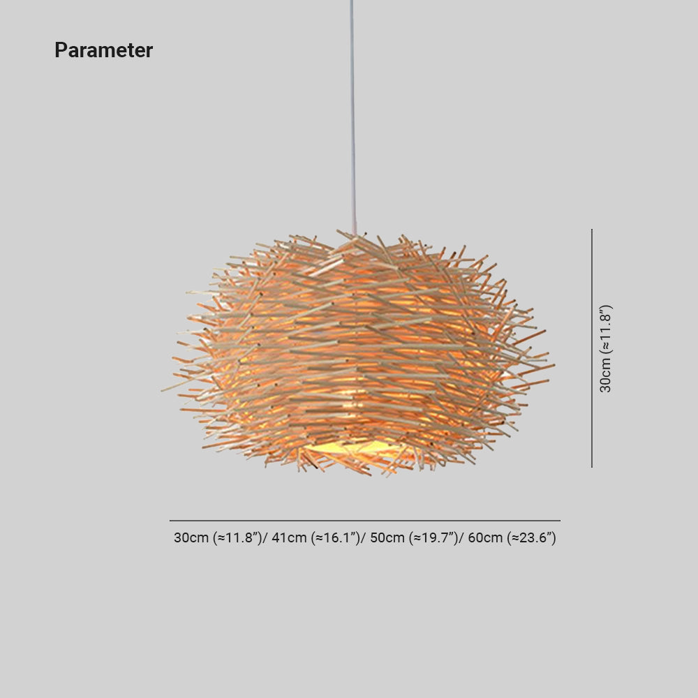 Muto Wooden Bird Nest Rattan Pendant Light, Brown/Wood