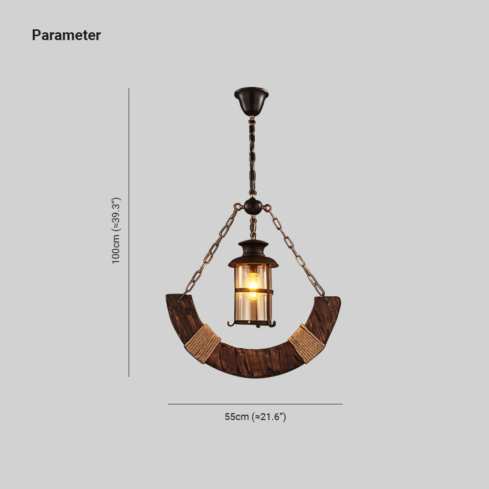 Epoch Retro Rustic Arc Metal/Wood Lantern Glass Pendant Light