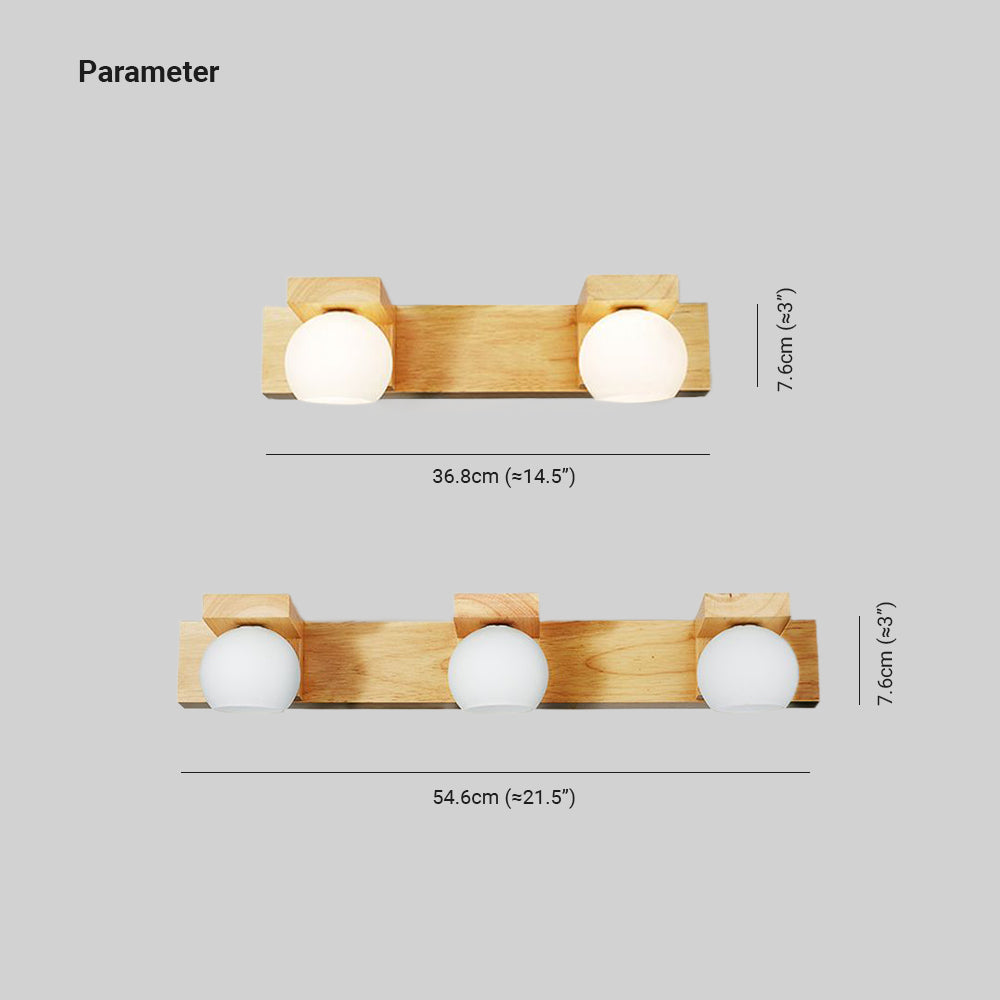 Muto Wooden Ball Mirror Front Vanity Wall Lamp, Log Color