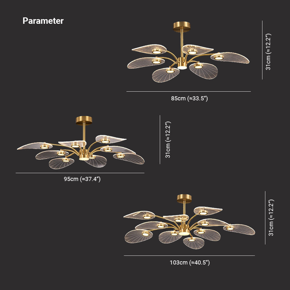 Arisha Art Deco Leaf Metal/Acrylic Chandelier, Gold