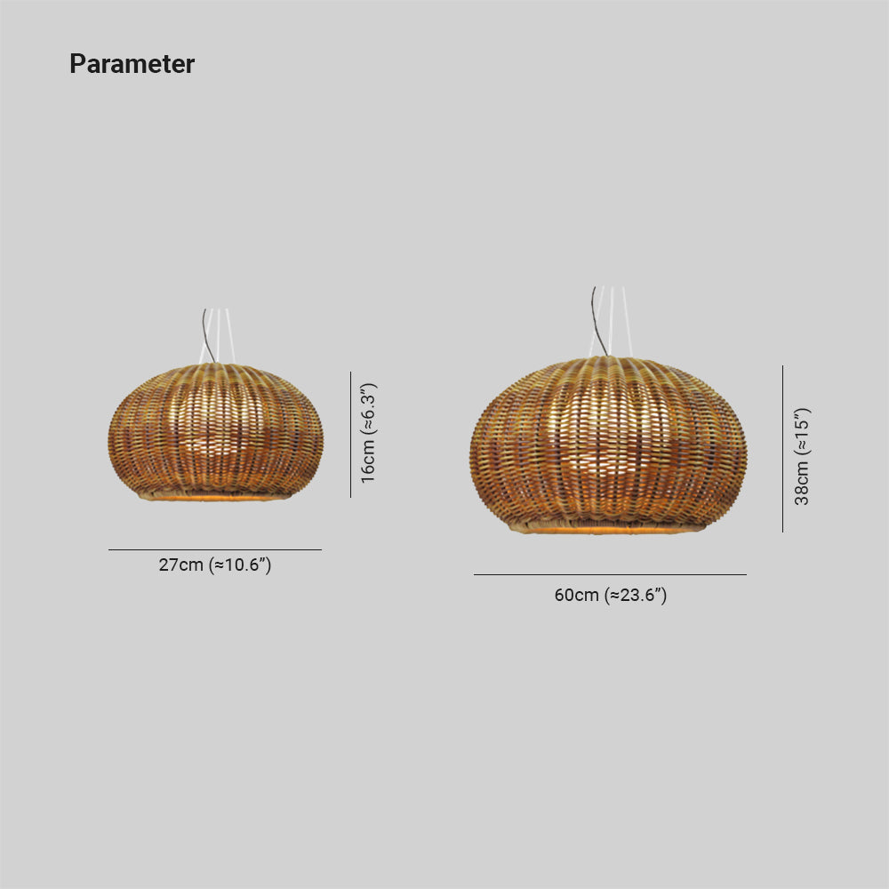 Ray Retro Lantern Gold Pendant Light, Bamboo/Acrylic