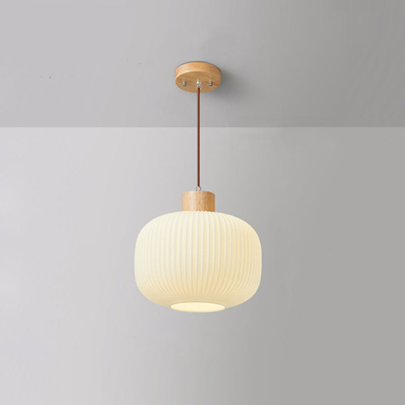 Muto Modern Wood/Glass Pendant Light, White