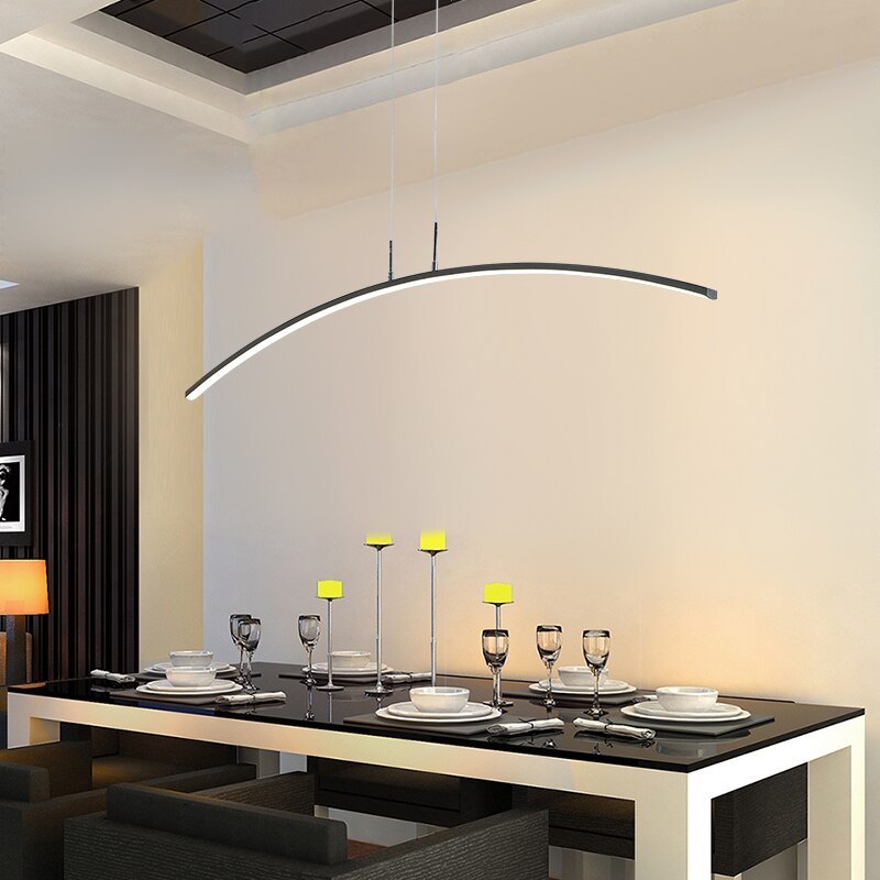 Arisha Curved Linear Pendant Light for Dining Room, Black/White