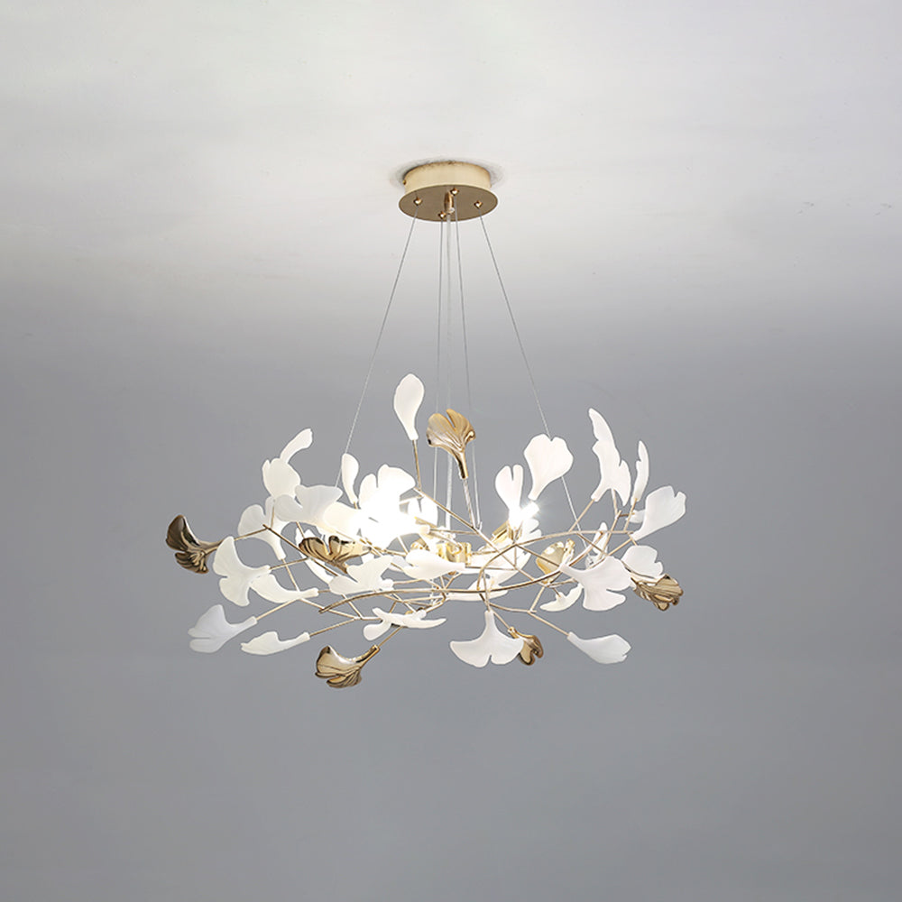 Olivia Ginkgo Leaf Modern Petal Shaped Metal Chandelier, Gold