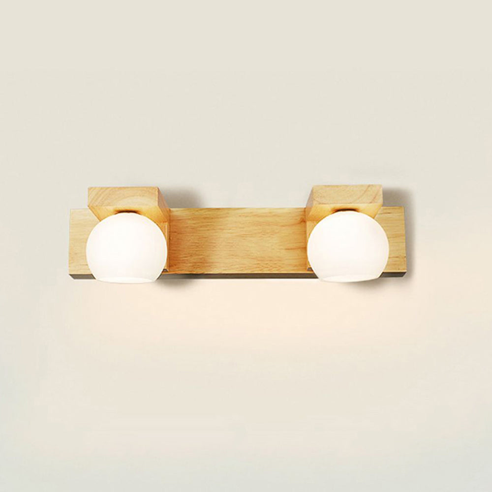 Muto Wooden Ball Mirror Front Vanity Wall Lamp, Log Color