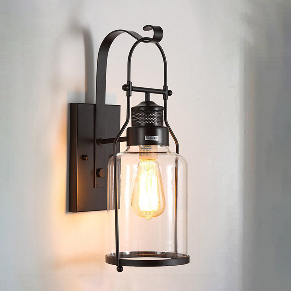 Silva Vintage Lantern Glass/Metal Wall Lamp, Black/Rusty