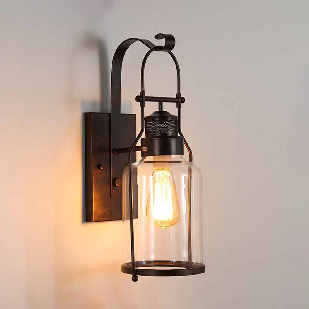 Silva Vintage Lantern Glass/Metal Wall Lamp, Black/Rusty