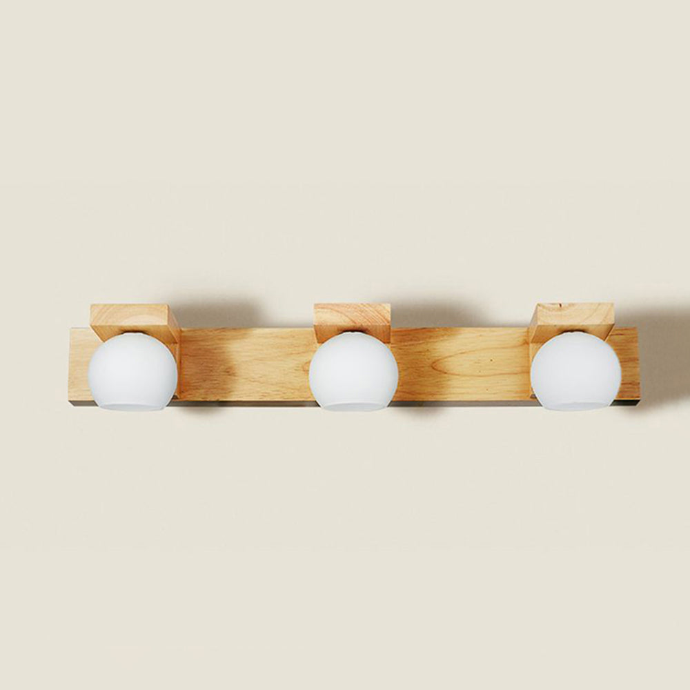 Muto Wooden Ball Mirror Front Vanity Wall Lamp, Log Color