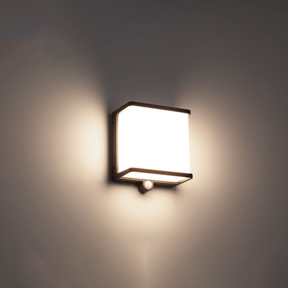 Ray Modern Minimalist Rectangular Acrylic Sensor Solar Outdoor Wall Lamp, Black/White