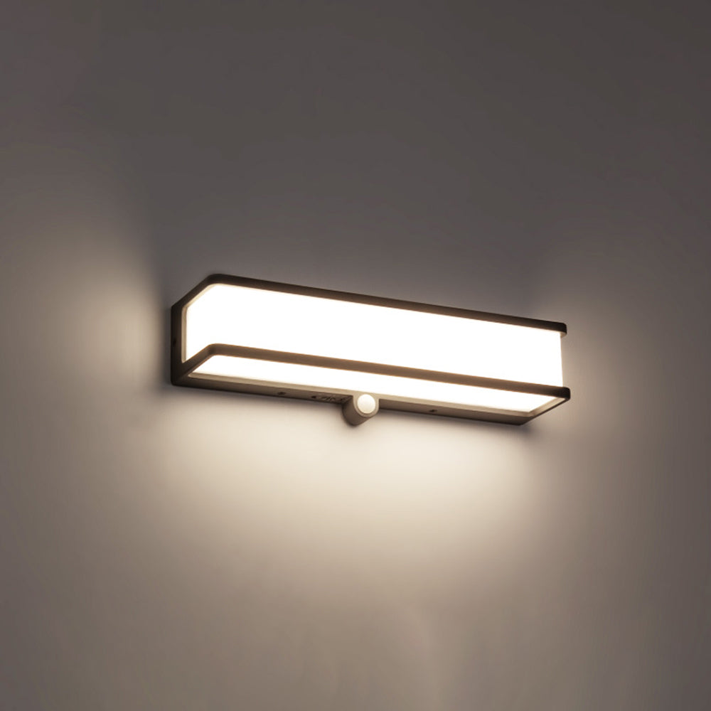 Ray Modern Minimalist Rectangular Acrylic Sensor Solar Outdoor Wall Lamp, Black/White