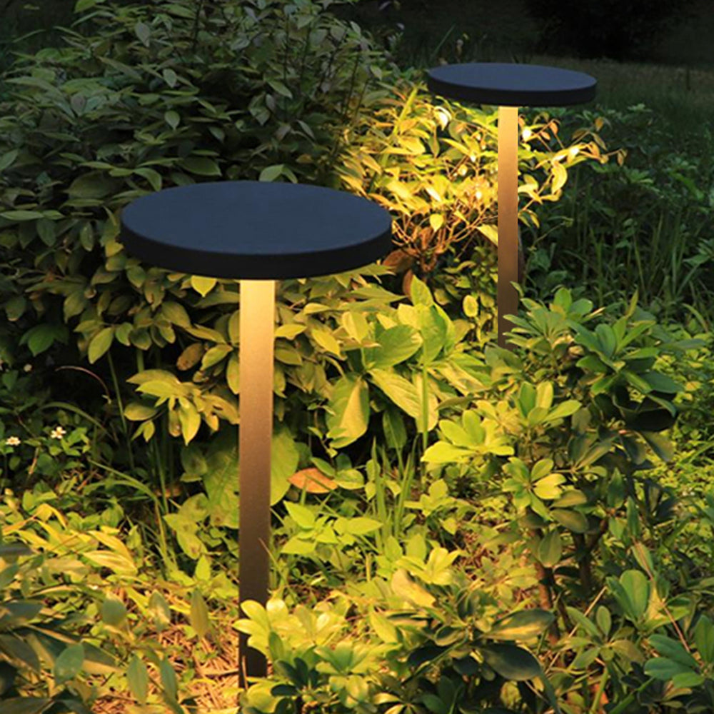 Ray Modern Metal Frisbee Shaped Lampholder Outdoor Path Light, Black
