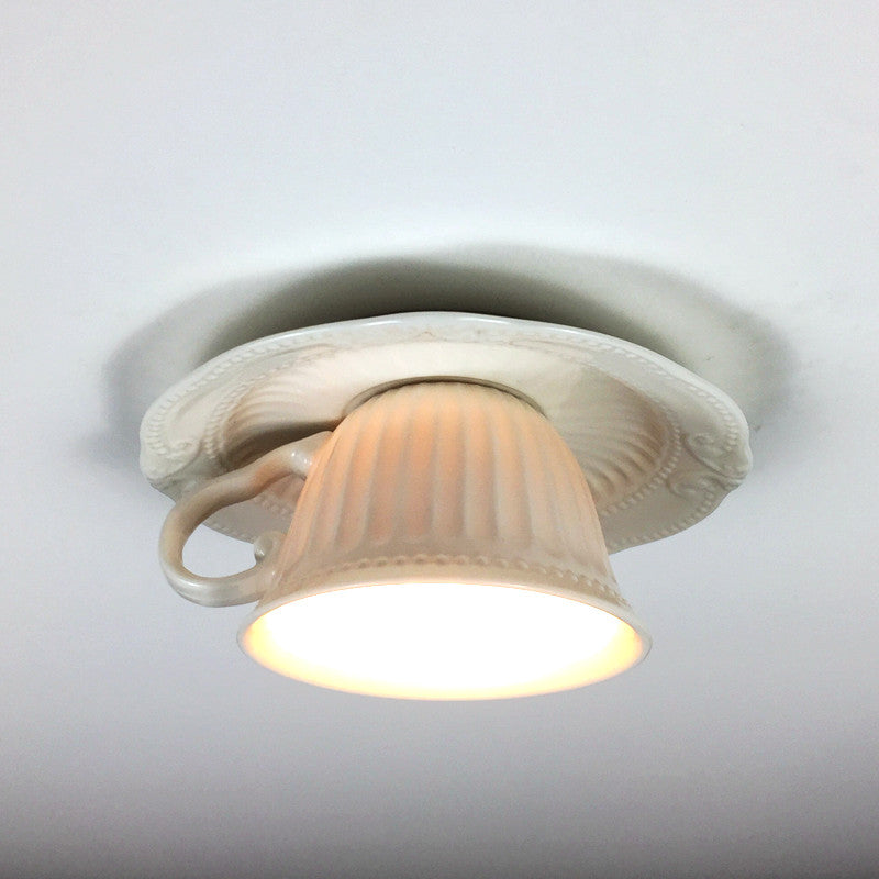 Arisha British Tea Cup Ceramic Flush Mount Ceiling Light Bedroom
