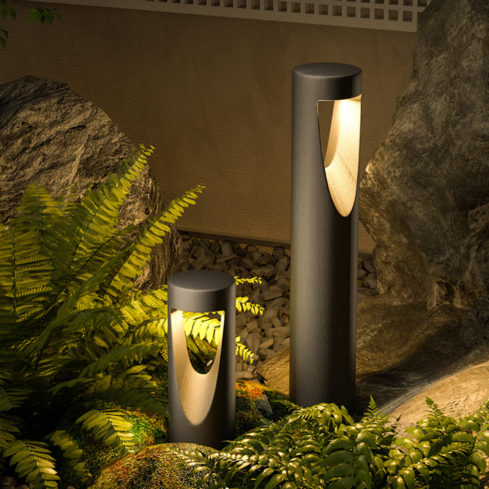 Ray Contemporary Metal Cylindrical Hollow Outdoor Path Light, Black