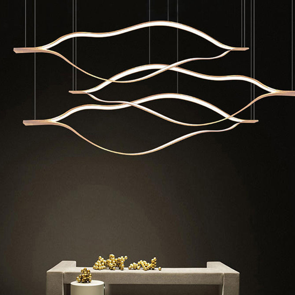 Arisha LED Linear Minimalist Wave Golden Leaf Shaped Pendant Light